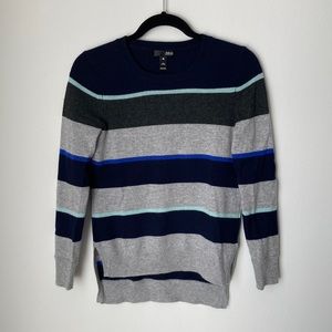 Aqua Striped 100% Cashmere XS Sweater High-Low Hem